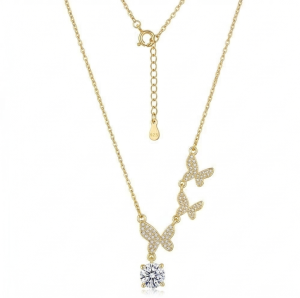 AGOR 925 Sterling Silver Ascending Butterfly Pendant Necklace Jewellery with Gold Finish