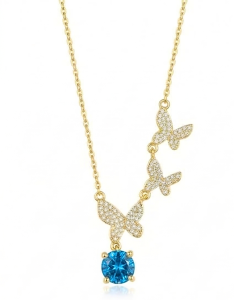 AGOR 925 Sterling Silver Ascending Butterfly Blue Drop Necklace Jewellery with Gold Finish