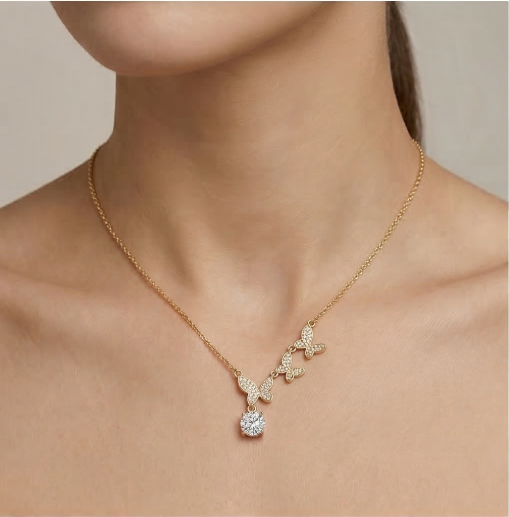 AGOR 925 Sterling Silver Ascending Butterfly Pendant Necklace Jewellery with Gold Finish