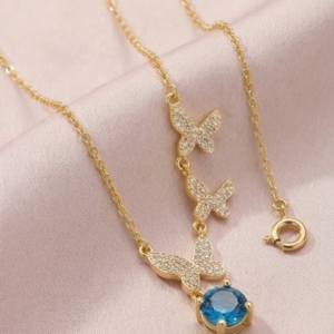 925 Sterling Silver Ascending Butterfly Blue Drop Necklace Jewellery with Gold Finish