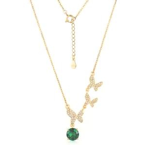 AGOR 925 Sterling Silver Ascending Butterfly Green Drop Necklace Jewellery with Gold Finish
