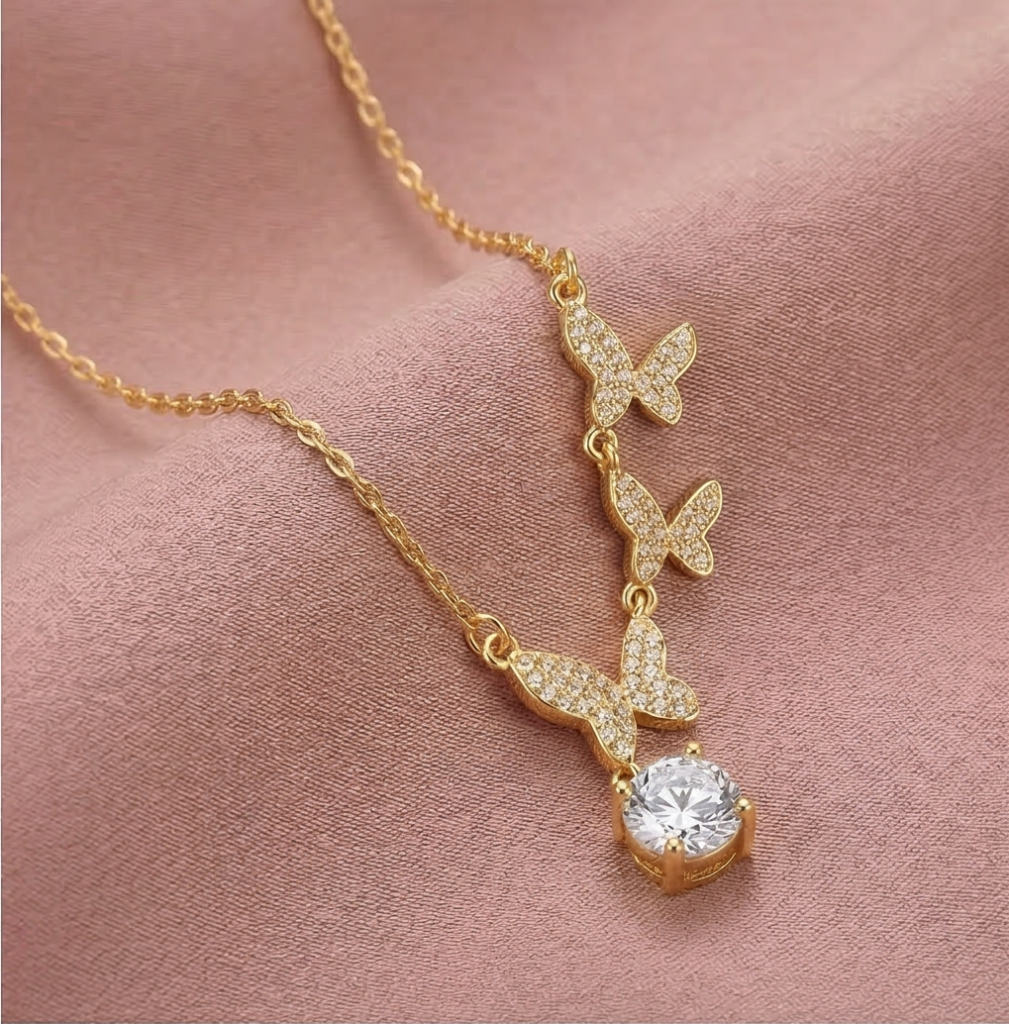 AGOR 925 Sterling Silver Ascending Butterfly Pendant Necklace Jewellery with Gold Finish