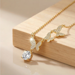 AGOR 925 Sterling Silver Ascending Butterfly Pendant Necklace Jewellery with Gold Finish