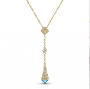 AGOR 925 Sterling Silver Geometric Blue Accent Y-Necklace Jewellery with Gold Finish