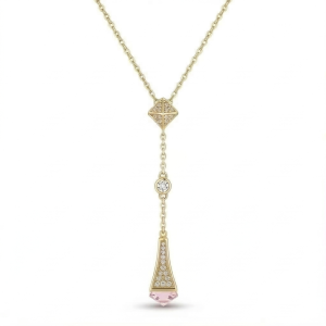 AGOR 925 Sterling Silver Geometric Lariat Drop Necklace Jewellery with Pink Stone in Gold Plated Finish
