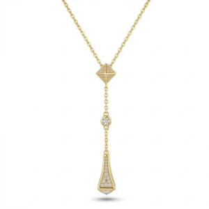 AGOR 925 Sterling Silver Geometric Lariat Y-Necklace Jewellery with Gold Finish