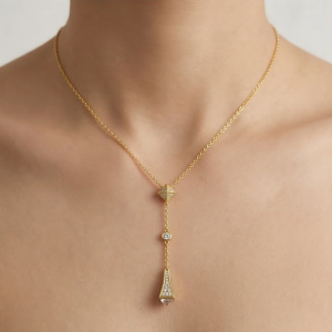 AGOR 925 Sterling Silver Geometric Lariat Y-Necklace Jewellery with Gold Finish