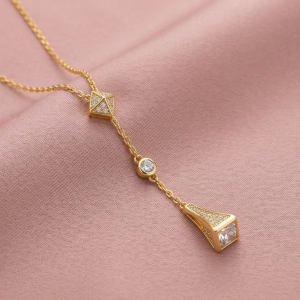 AGOR 925 Sterling Silver Geometric Lariat Y-Necklace Jewellery with Gold Finish