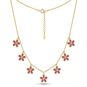 AGOR 925 Sterling Silver Pink Floral Charm Necklace Jewellery for Women with Gold Finish