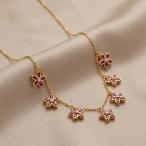 AGOR 925 Sterling Silver Pink Floral Charm Necklace Jewellery for Women with Gold Finish