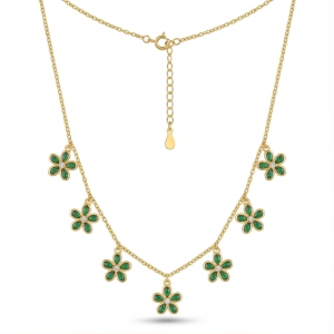 AGOR 925 Sterling Silver Green Floral Charm Necklace Jewellery for Women with Gold Finish