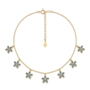 AGOR 925 Sterling Silver Floral Charm Necklace for Women with Gold Finish Blue Flower Jewellery