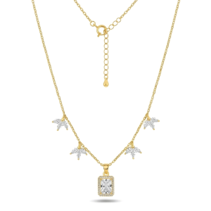 AGOR 925 Sterling Silver Clear Rectangular Halo Necklace Jewellery for Women with Gold Finish