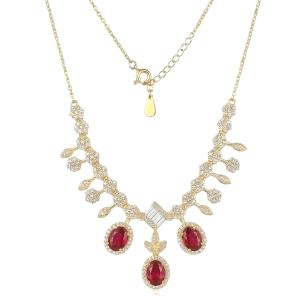 AGOR 925 Sterling Silver Gold Plated Statement Red Gemstone Necklace Jewellery for Women