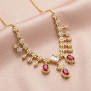 925 Sterling Silver Gold Plated Statement Red Gemstone Necklace Jewellery for Women