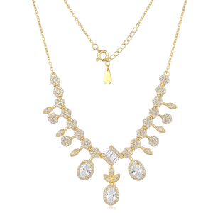 AGOR 925 Sterling Silver Geometric Statement Drop Necklace Jewellery for Women with Gold Finish