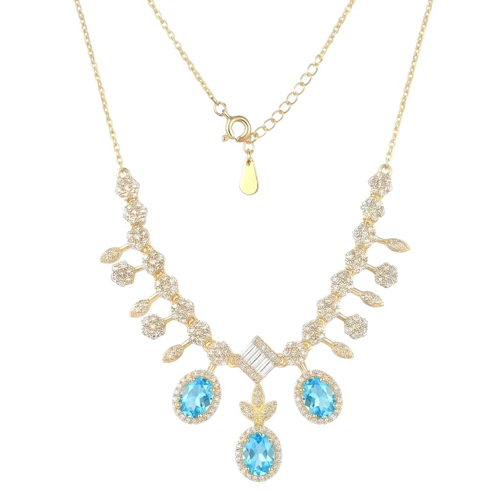 AGOR 925 Sterling Silver Gold Plated Statement Blue Gemstone Necklace Jewellery for Women