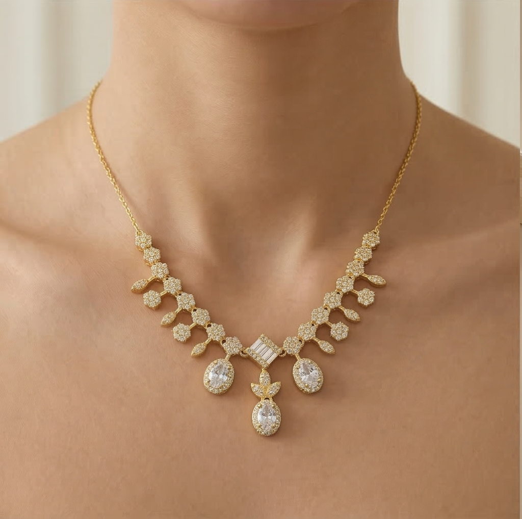 AGOR 925 Sterling Silver Geometric Statement Drop Necklace Jewellery for Women with Gold Finish