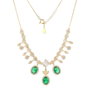 925 Sterling Silver Gold Plated Emerald Green Statement Drop Necklace Jewellery