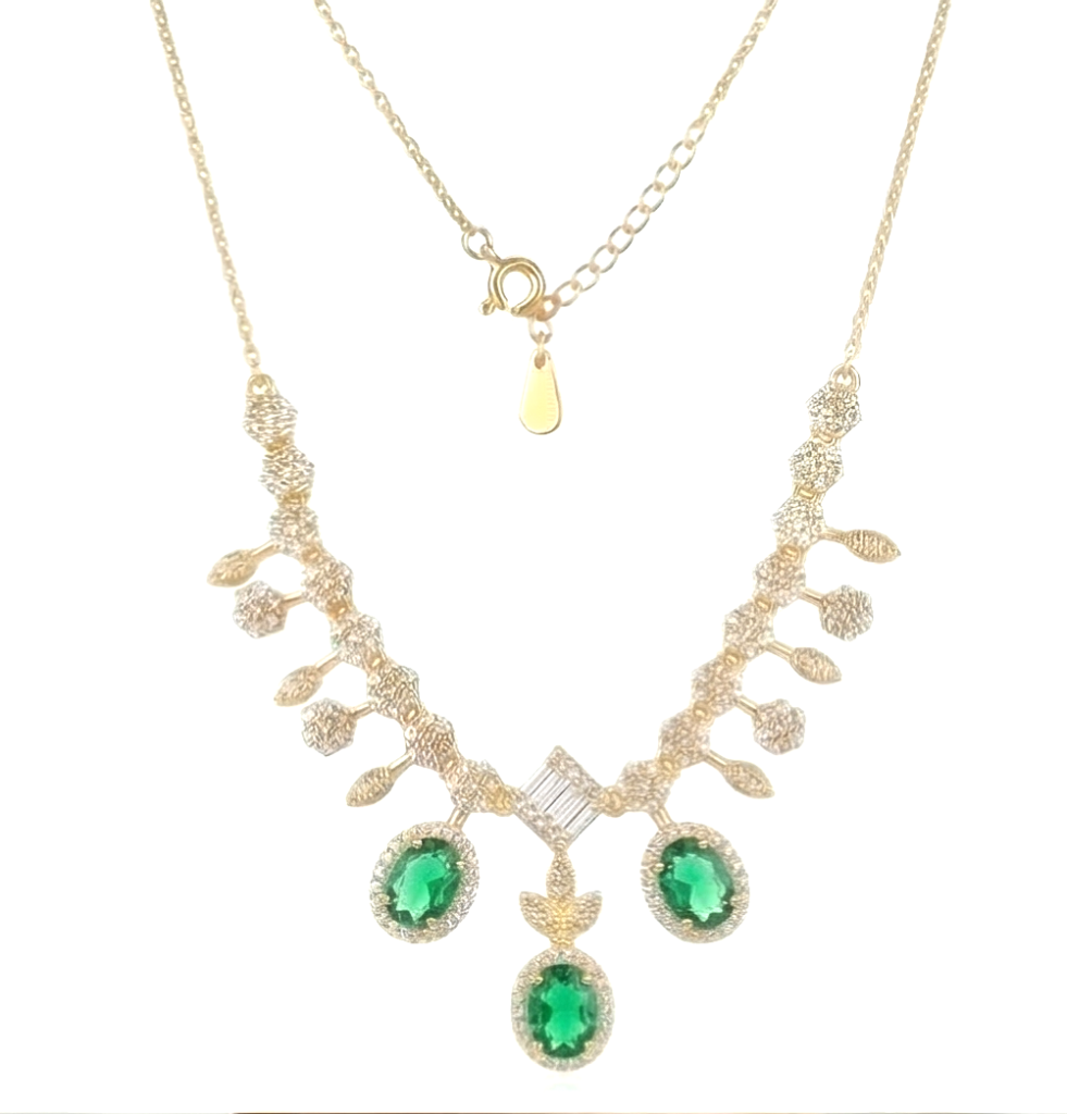 AGOR 925 Sterling Silver Gold Plated Emerald Green Statement Drop Necklace Jewellery