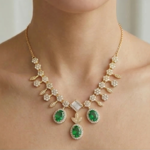 925 Sterling Silver Gold Plated Emerald Green Statement Drop Necklace Jewellery