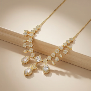 AGOR 925 Sterling Silver Geometric Statement Drop Necklace Jewellery for Women with Gold Finish