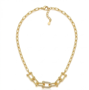 AGOR 925 Sterling Silver Gold Plated U-Link Chain Choker Necklace Jewellery