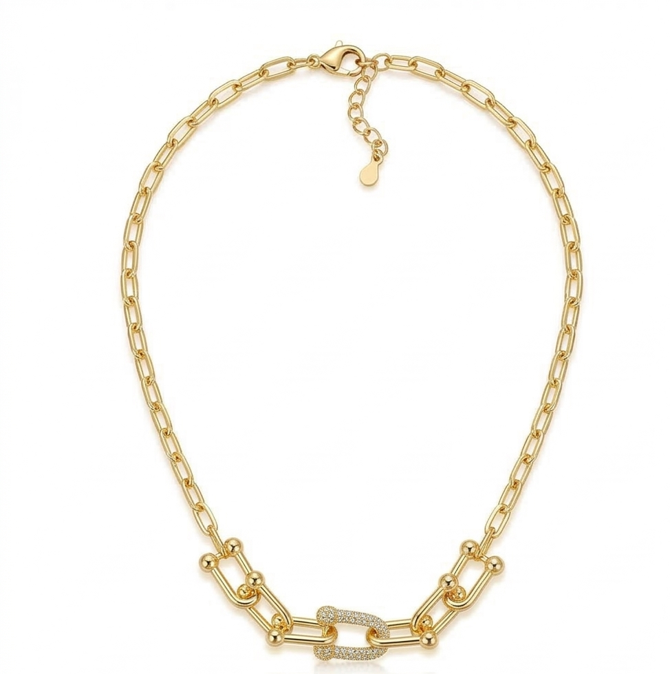 925 Sterling Silver Gold Plated U-Link Chain Choker Necklace Jewellery