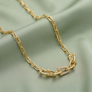 AGOR 925 Sterling Silver Gold Plated U-Link Chain Choker Necklace Jewellery