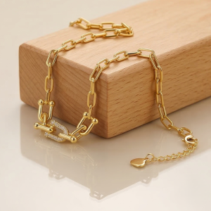 925 Sterling Silver Gold Plated U-Link Chain Choker Necklace Jewellery