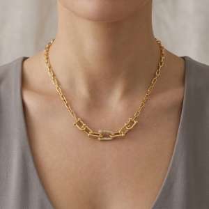 925 Sterling Silver Gold Plated U-Link Chain Choker Necklace Jewellery