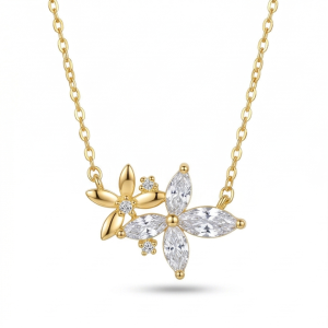 AGOR 925 Sterling Silver Gold Plated Floral Cluster Necklace Jewellery