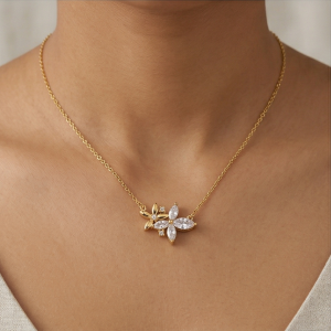 AGOR 925 Sterling Silver Gold Plated Floral Cluster Necklace Jewellery