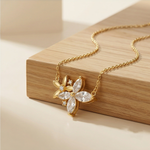 AGOR 925 Sterling Silver Gold Plated Floral Cluster Necklace Jewellery