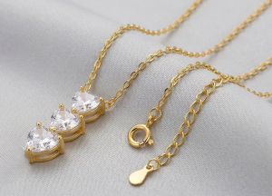 AGOR 925 Sterling Silver Gold Plated Triple Heart Drop Necklace Jewellery