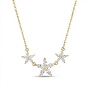 AGOR 925 Sterling Silver Gold Plated Triple Floral Station Necklace Jewellery