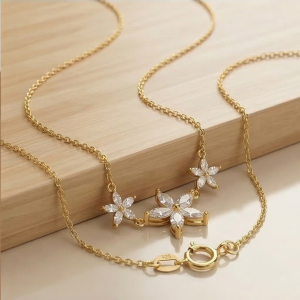 AGOR 925 Sterling Silver Gold Plated Triple Floral Station Necklace Jewellery