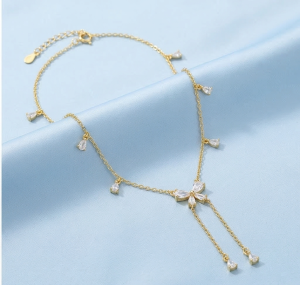AGOR 925 Sterling Silver Gold Plated Floral Lariat Y-Necklace Jewellery