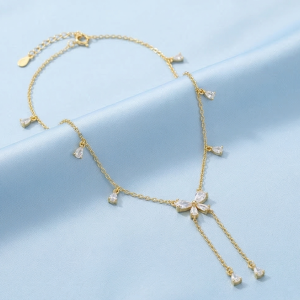 925 Sterling Silver Gold Plated Floral Lariat Y-Necklace Jewellery