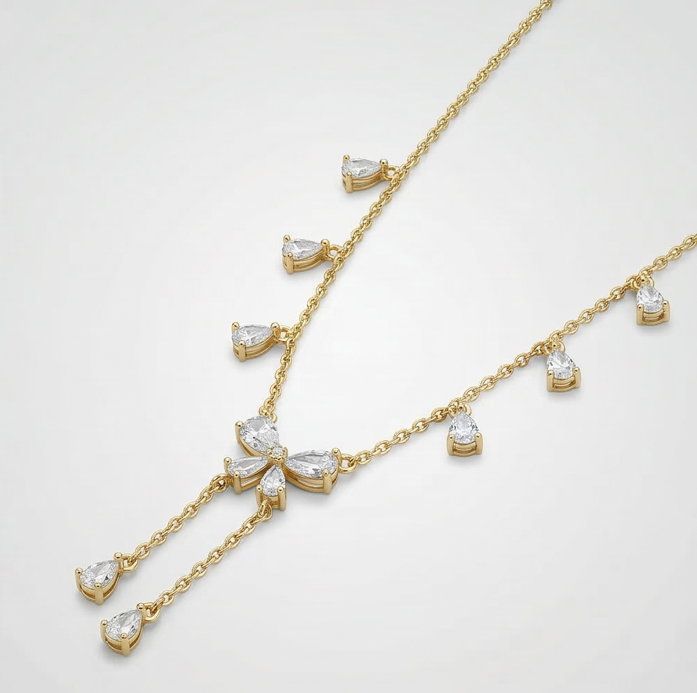 925 Sterling Silver Gold Plated Floral Lariat Y-Necklace Jewellery