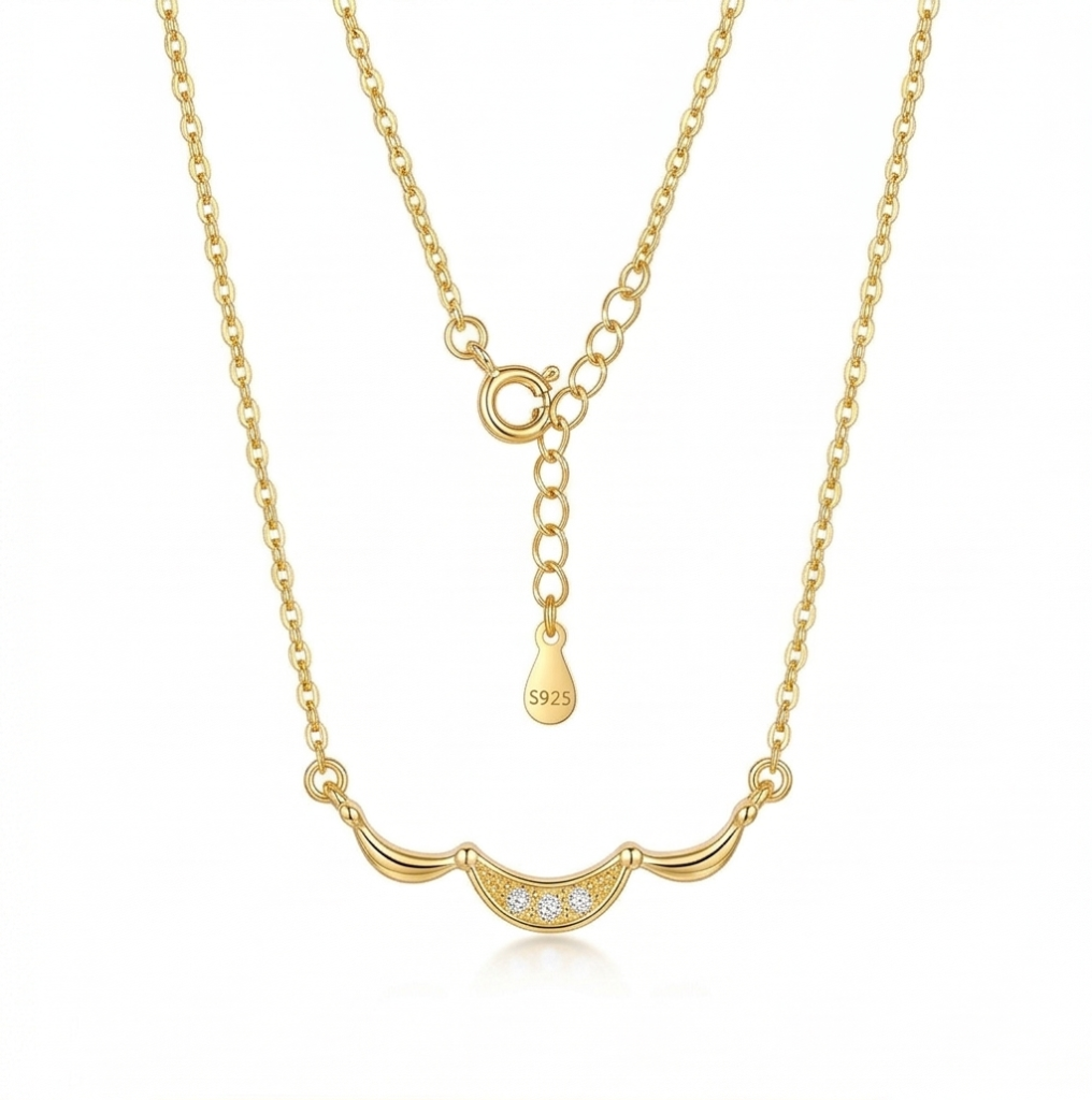 AGOR 925 Sterling Silver Gold Plated Minimalist Curved Bar Necklace Jewellery for Women