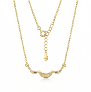 AGOR 925 Sterling Silver Gold Plated Minimalist Curved Bar Necklace Jewellery for Women