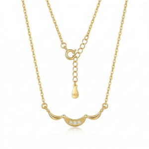 925 Sterling Silver Gold Plated Minimalist Curved Bar Necklace Jewellery for Women