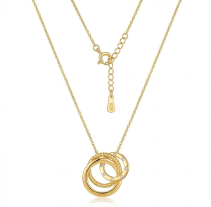 AGOR 925 Sterling Silver Gold Plated Interlocking Rings Pendant Necklace Jewellery for Women
