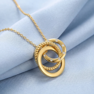925 Sterling Silver Gold Plated Interlocking Rings Pendant Necklace Jewellery for Women