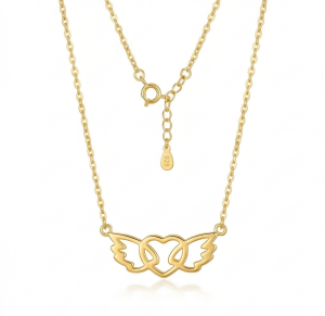 AGOR 925 Sterling Silver Gold Plated Angel Wing Heart Pendant Necklace Jewellery for Girls