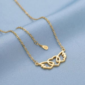 AGOR 925 Sterling Silver Gold Plated Angel Wing Heart Pendant Necklace Jewellery for Girls