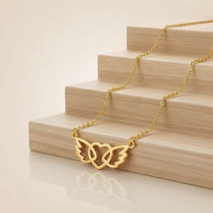 AGOR 925 Sterling Silver Gold Plated Angel Wing Heart Pendant Necklace Jewellery for Girls