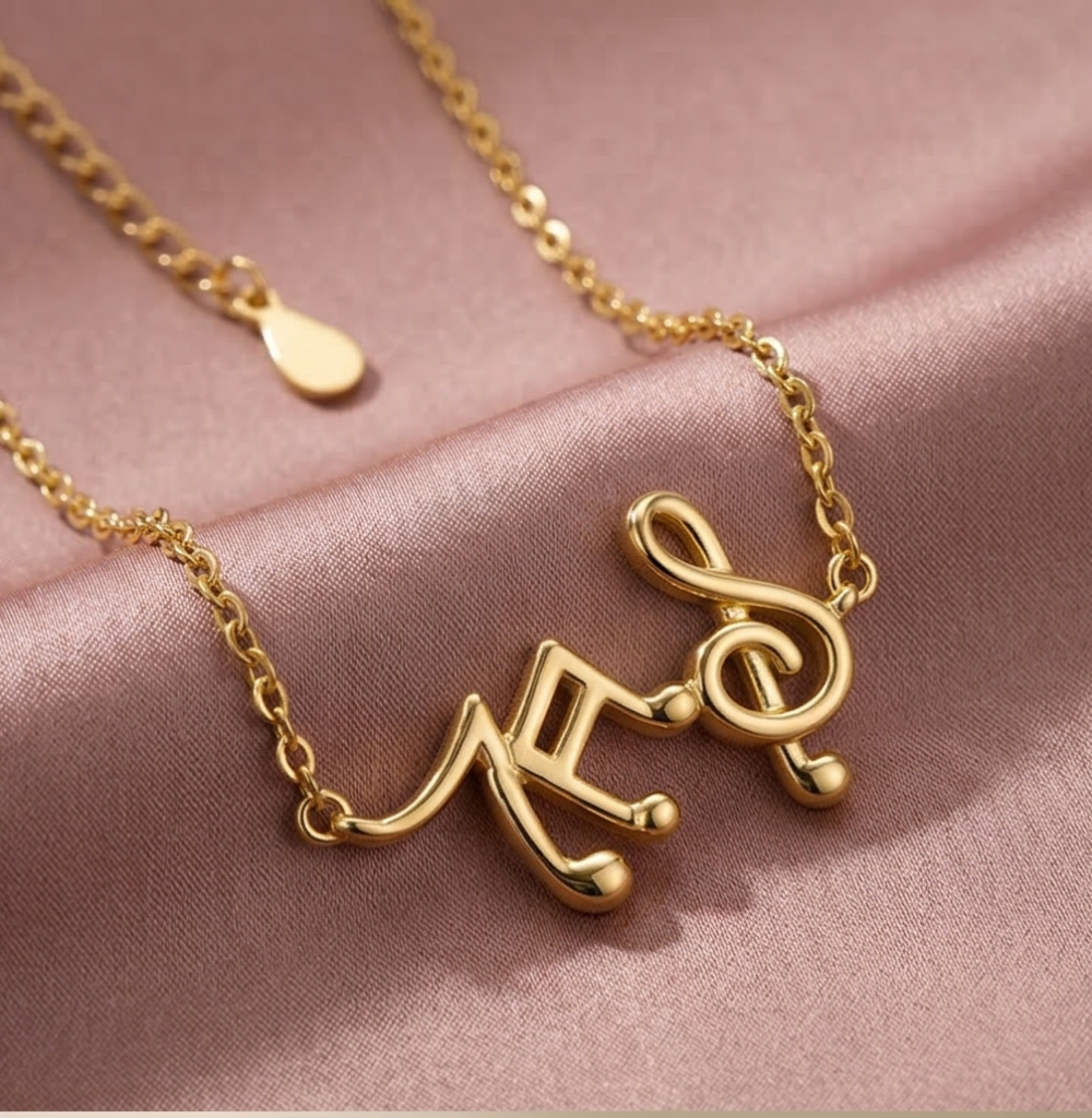 AGOR 925 Sterling Silver Gold Plated Musical Notes Pendant Necklace Jewellery for Women