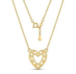 AGOR 925 Sterling Silver Gold Plated Geometric Openwork Heart Necklace Jewellery for Women